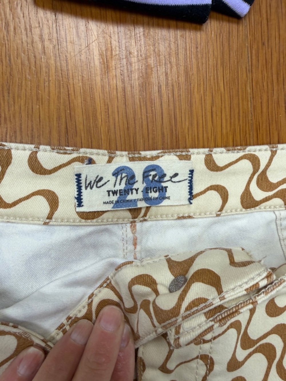 We The Free Cream and Brown Wavy Print float on flares 28 short